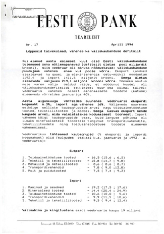 Eesti Pank : teabeleht ; 17 1994-04