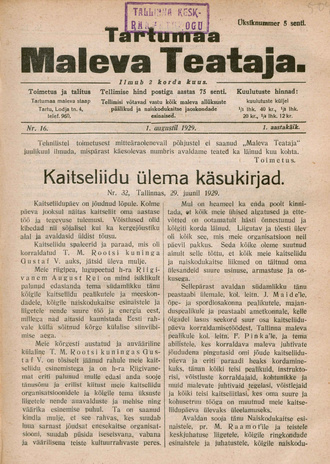 Tartumaa Maleva Teataja ; 16 1929-08-01