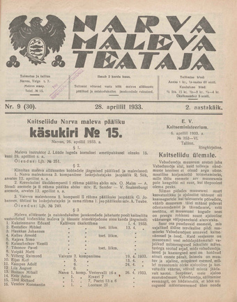 Narva Maleva Teataja ; 9 (30) 1933-04-28