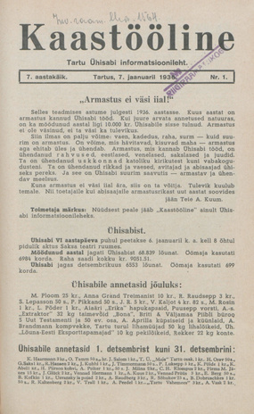 Kaastööline : Tartu Ühisabi Informatsioonileht ; 1 1936-01-07
