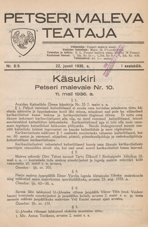 Petseri Maleva Teataja ; 8/9 1936-06-22