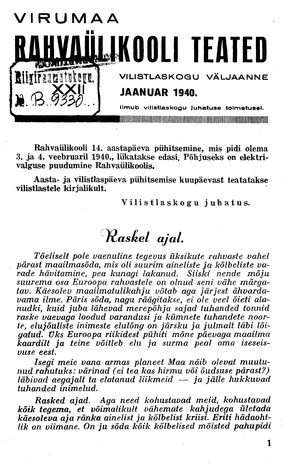 Virumaa Rahvaülikooli Teated ; 22 1940-01