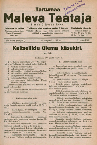 Tartumaa Maleva Teataja ; 17/18 (180/181) 1936-08-21