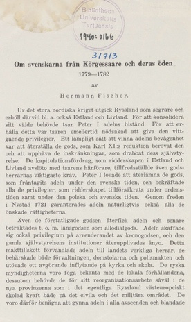 Om svenskarna från Kõrgessaare och deras öden 1779-1782