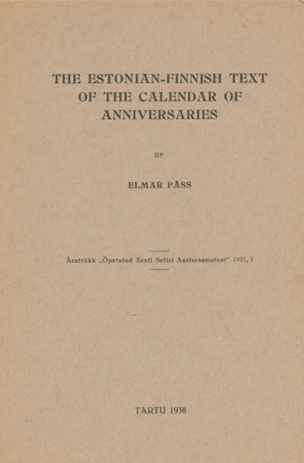 The Estonian-Finnish text of the calendar of anniversaries
