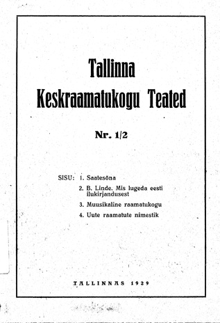 Tallinna Keskraamatukogu Teated ; 1-2 1929-10
