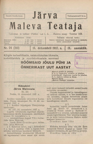 Järva Maleva Teataja ; 24 (213) 1937-12-15
