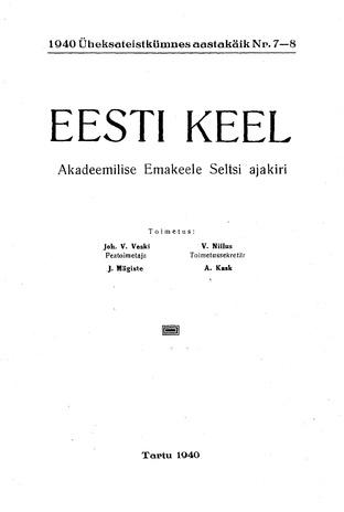 Eesti Keel ; 7-8 1940