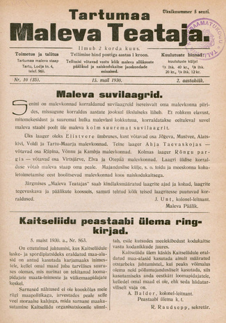 Tartumaa Maleva Teataja ; 10 (35) 1930-05-15