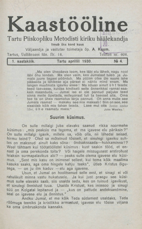 Kaastööline : Tartu Ühisabi Informatsioonileht ; 4 1930-04-01