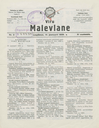 K. L. Viru Malevlane ; 2 1939-01-14