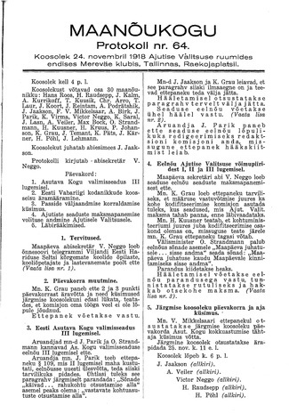 Maanõukogu protokoll nr.64 (24. november 1918)
