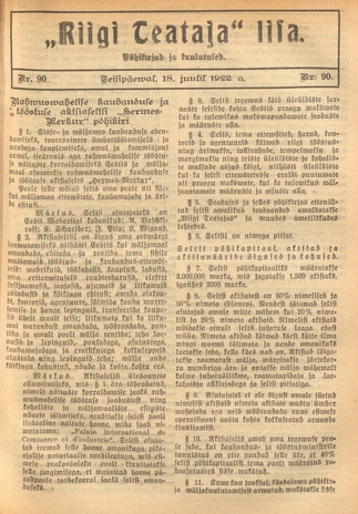 Riigi Teataja Lisa : seaduste alustel avaldatud teadaanded ; 90 1922-07-18