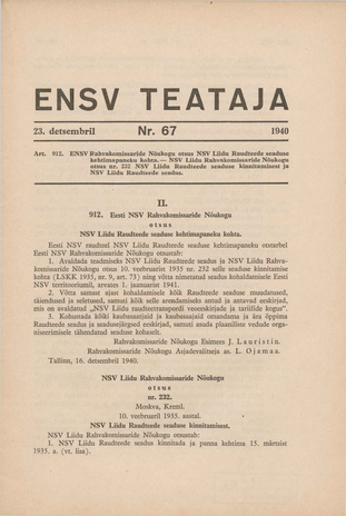 Eesti NSV Teataja ; 67 1940-12-23