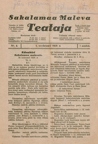 Sakalamaa Maleva Teataja ; 4 1929-02-01