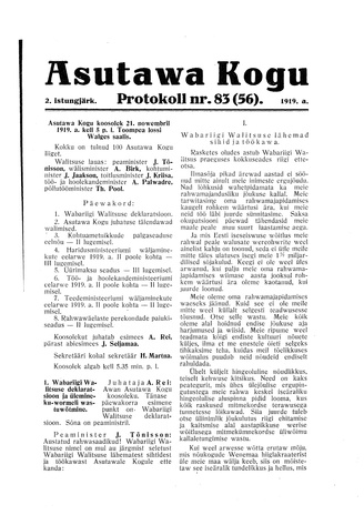 Asutawa Kogu protokoll nr.83 (56) (21. november 1919)