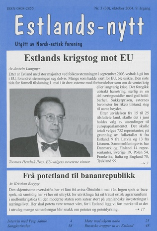 Estlands-nytt : allment tidsskrift for Estlands-interesserte ; 3 (30) 2004-10