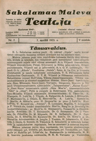 Sakalamaa Maleva Teataja ; 7 1933-04-07