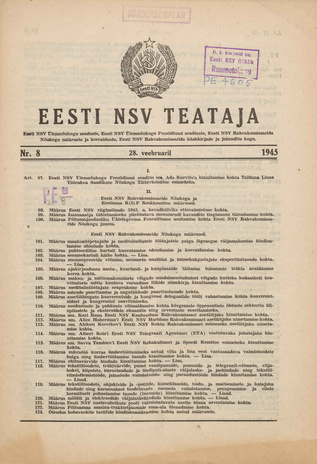 Eesti NSV Teataja ; 8 1945-02-28