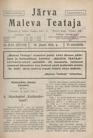 Järva Maleva Teataja ; 11-12 (127-128) 1934-06-26