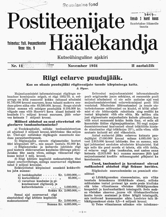 Postiteenijate Häälekandja : kutseühinguline ajakiri ; 11 1931-11