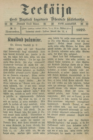 Teekäija : Eesti Baptisti Koguduse Ühenduse häälekandja ; 11 1922-11