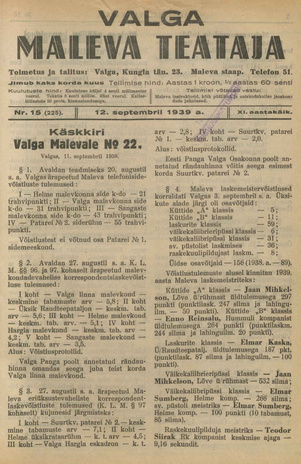 Valga Maleva Teataja ; 15 (225) 1939-09-12