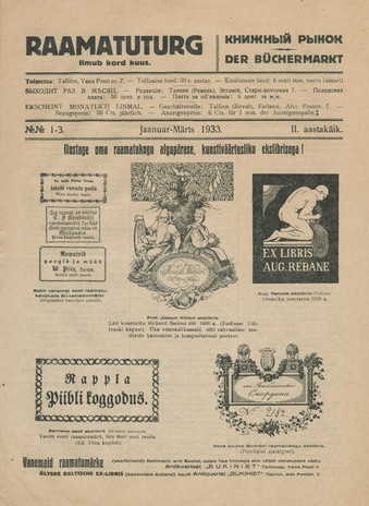 Raamatuturg = Der Büchermarkt = Книжный рынок ; 1-3 1933-03