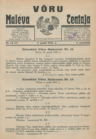 Võru Maleva Teataja ; 12 (29) 1934-07-01