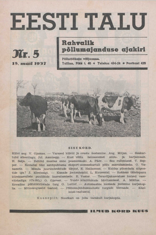 Eesti Talu : rahvalik põllumajanduse ajakiri ; 5 1937-05-15