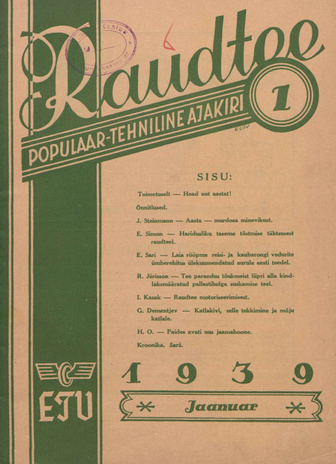Raudtee : populaar-tehniline ajakiri ; 1 1939-01