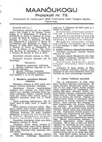 Maanõukogu protokoll nr.73 (3. veebruar 1919)