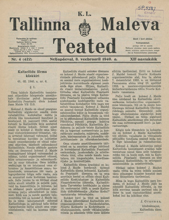 K. L. Tallinna Maleva Teated ; 4 (422) 1940-02-08