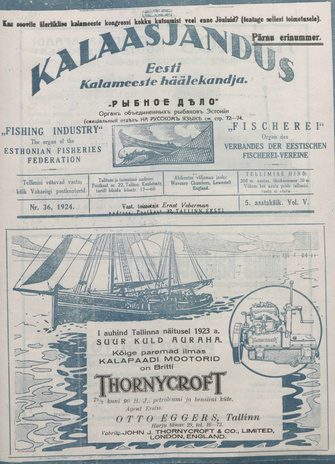 Kalaasjandus : kalapüük - ümbertöötamine - kaubandus - teadusline töö - ühistegevus ; 36 1924