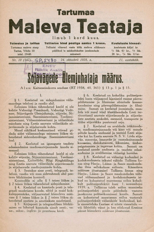 Tartumaa Maleva Teataja ; 10 (247) 1939-10-24