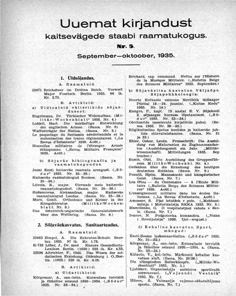 Uuemat Kirjandust Kaitsevägede Staabi raamatukogus ; 5 1935