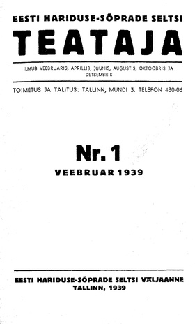 Eesti Haridussõprade Seltsi Teataja ; 1 1939-02