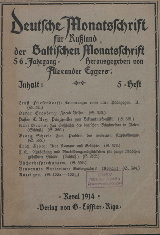 Baltische Monatsschrift ; 5 1914-05