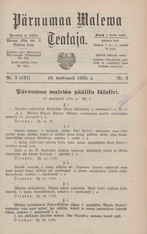 Pärnumaa Maleva Teataja ; 3 (137) 1935-02-16