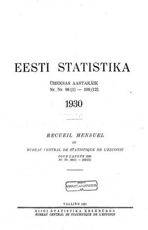 Eesti Statistika : kuukiri ; sisukord 1930