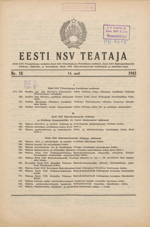 Eesti NSV Teataja ; 18 1945-05-14