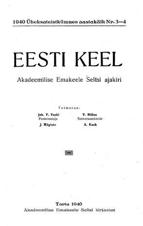 Eesti Keel ; 3-4 1940