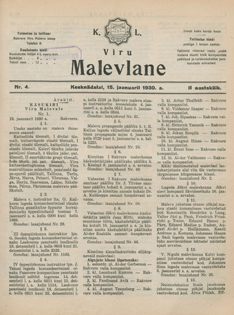K. L. Viru Malevlane ; 4 1930-01-15