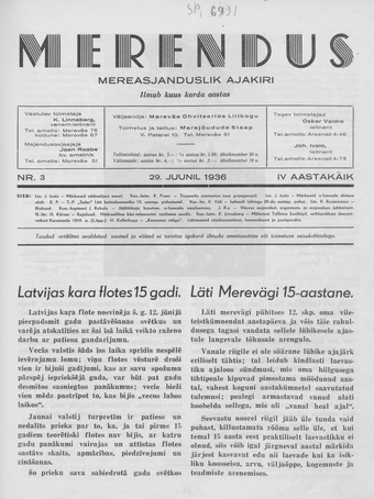 Merendus : mereasjanduslik ajakiri ; 3 1936