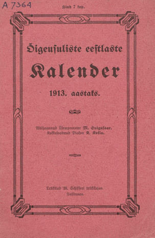 Õigeusuliste eestlaste kalender 1913 aastaks ; 1913