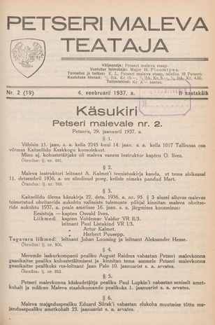 Petseri Maleva Teataja ; 2 (19) 1937-02-04