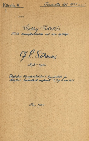 J. E. Sõrmus, 1878-1940 : teaduslik töö 1955. a. eest