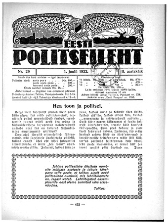 Eesti Politseileht ; 29 1922