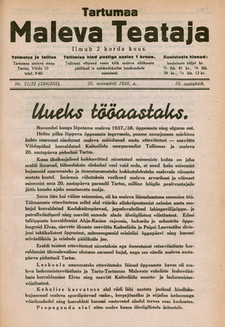 Tartumaa Maleva Teataja ; 21/22 (234/235) 1938-11-25