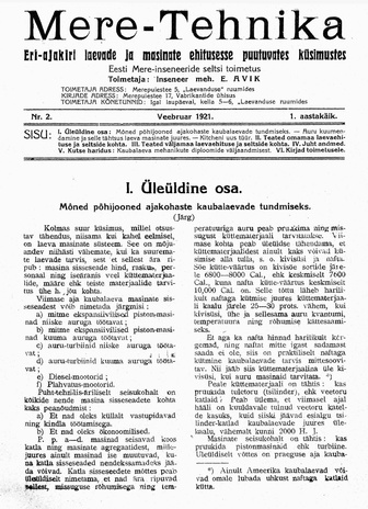 Mere-Tehnika : eri-ajakiri laevade ja masinate ehitusesse puutuvates küsimustes ; 2 1921-02